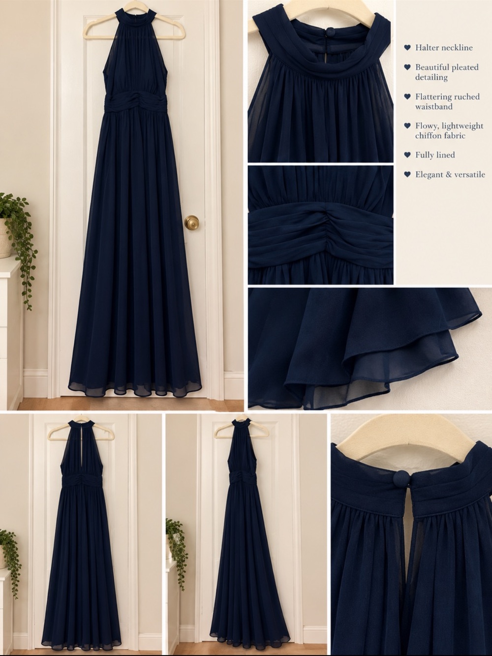 Azazie “Iman” “Dark Navy” Halter Chiffon Bridesmaid Dress